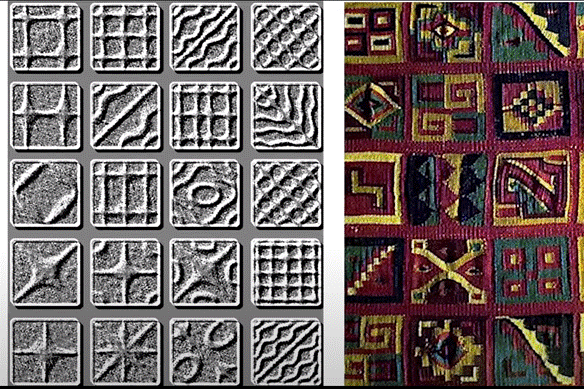 Песочные фигуры Хладни (слева) и их аналоги в народных изделиях (справа). 