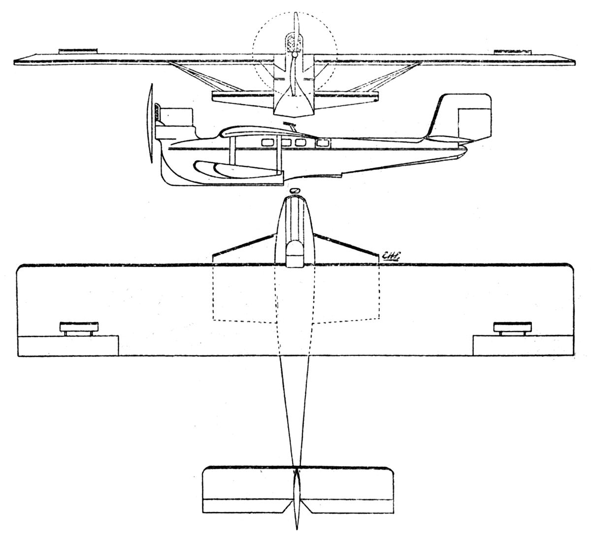  ЛЕТАЮЩАЯ ЛОДКА-МОНОПЛАН DORNIER CS.II, 1920 ГОДА: схема общего вида