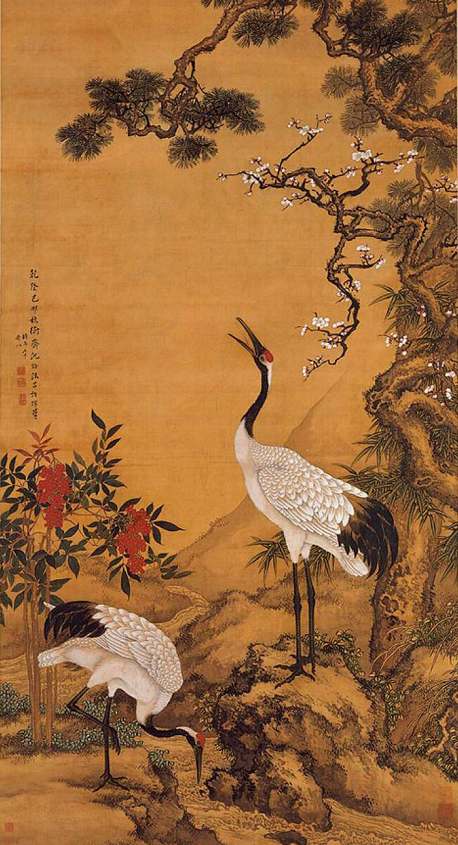 Сосна, слива и журавли, 1759, Шэнь Цюань 沈铨 (1682-1760)