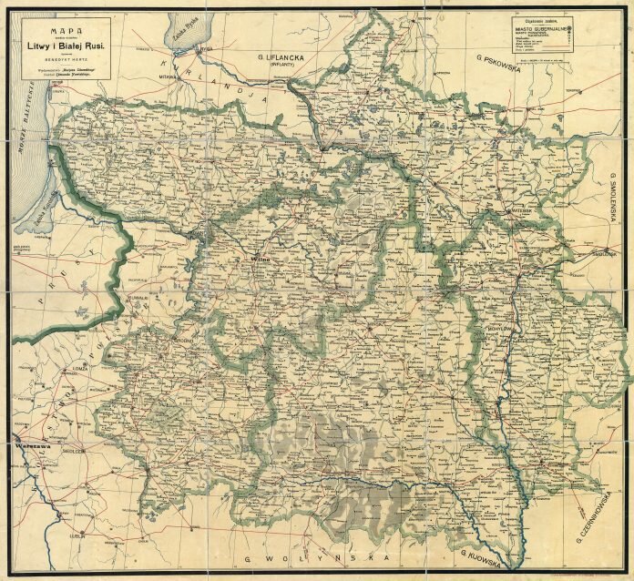 
Польскоязычная карта шести губерний Литвы и Белой Руси, изданная в Российской империи. (источник: https://imago.by/images/stories/MAP/BaltRus/1912litbelz.jpg)