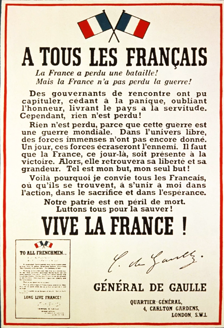 Рис. 2. Листовка с французским и английским текстом обращения генерала де Голля «ко всем французам» от 5 августа 1940 г. (не путать с его обращением 18 июня 1940 г.)