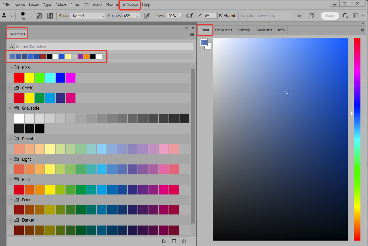    Верхняя строчка палитры Образцы показывает последние цвета, которые вы выбирали. Это удобно для художников, так как не нужно брать пипетку или искать похожий цвет самому / Скриншот: Елизавета Чечевица