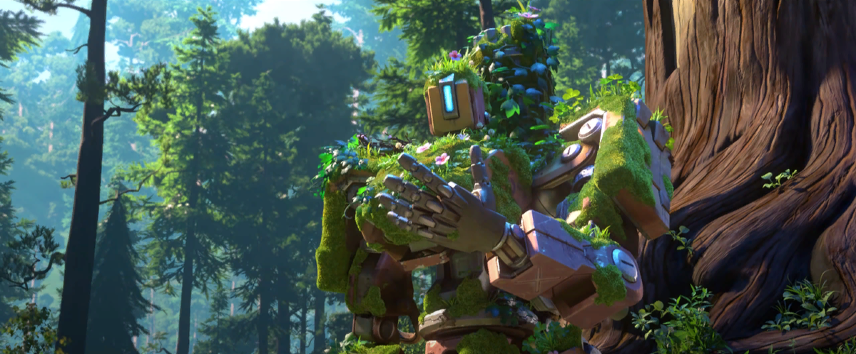 1. Overwatch Animated Short | "The Last Bastion" (2016г). ► "Последний бастион". Картина рассказывает о забытом боевом роботе Бастионе, который неожиданно активизировался после более чем десятилетнего бездействия в дикой местности. Очарованный незнакомым окружением, любопытный робот начинает исследовать окружающий мир, но быстро обнаруживает, что его основная боевая программа может иметь другую директиву.
Ссылка на видео.  
https://www.youtube.com/watch?v=to8yh83jlXg&pp=ygUQdGhlIGxhc3QgYmFzdGlvbg%3D%3D