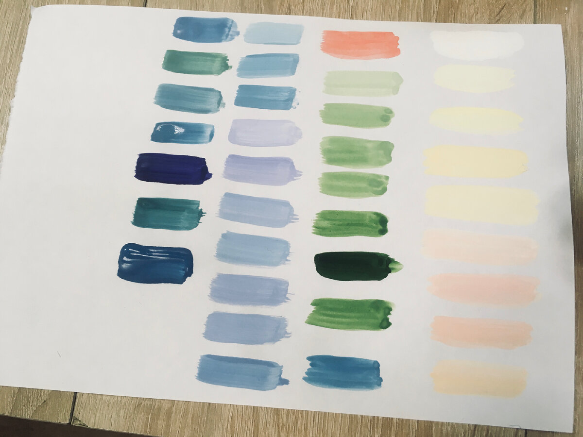 Первое занятие. Мазки. Учились получать оттенки. 