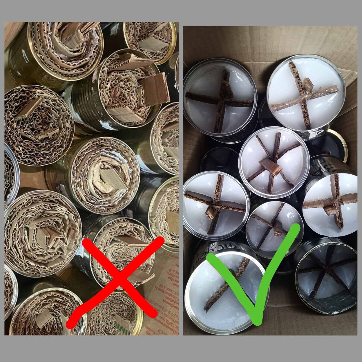 Слева - "неправильные" свечи, справа - фото "правильных"