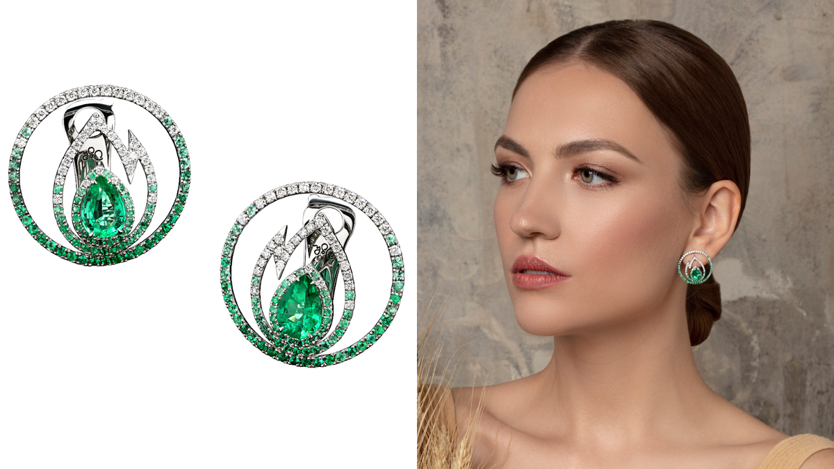Серьги EMERALD TULIP с изумрудами и бриллиантами, OLGA SHATROVA 