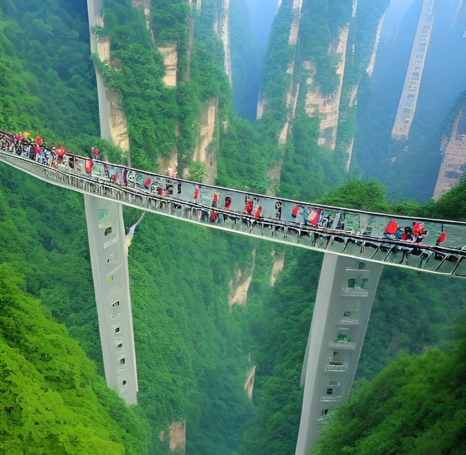 Так видит стеклянный мост в Чжанцзяцзе китайский ИИ