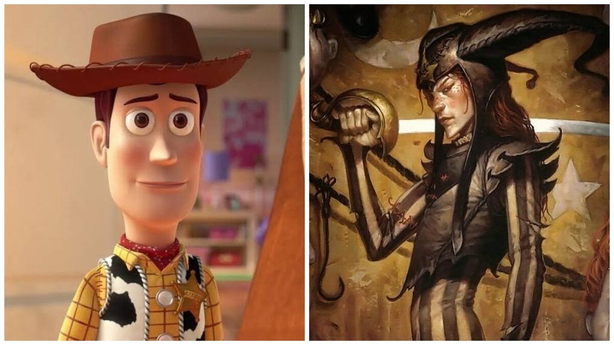 Герои: Шериф Вуди м/ф "История игрушек" и Джек-из-коробки книга "Вырывашка".