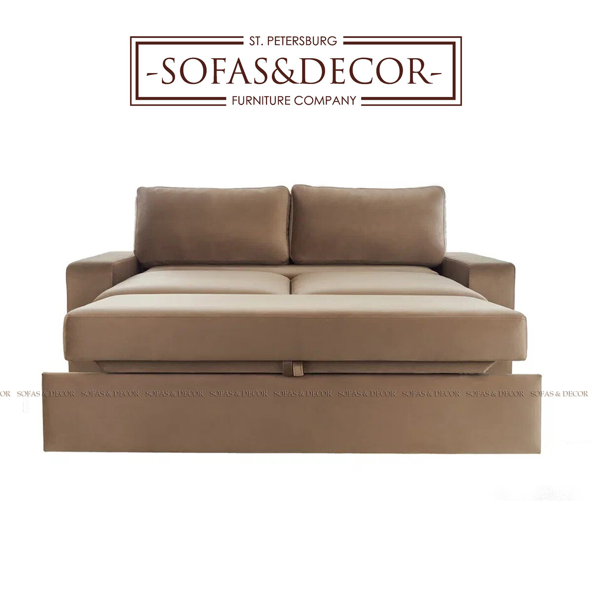 Диван Sofas&Decor с механизмом трансформации в обивке из велюра в кофейном оттенке.