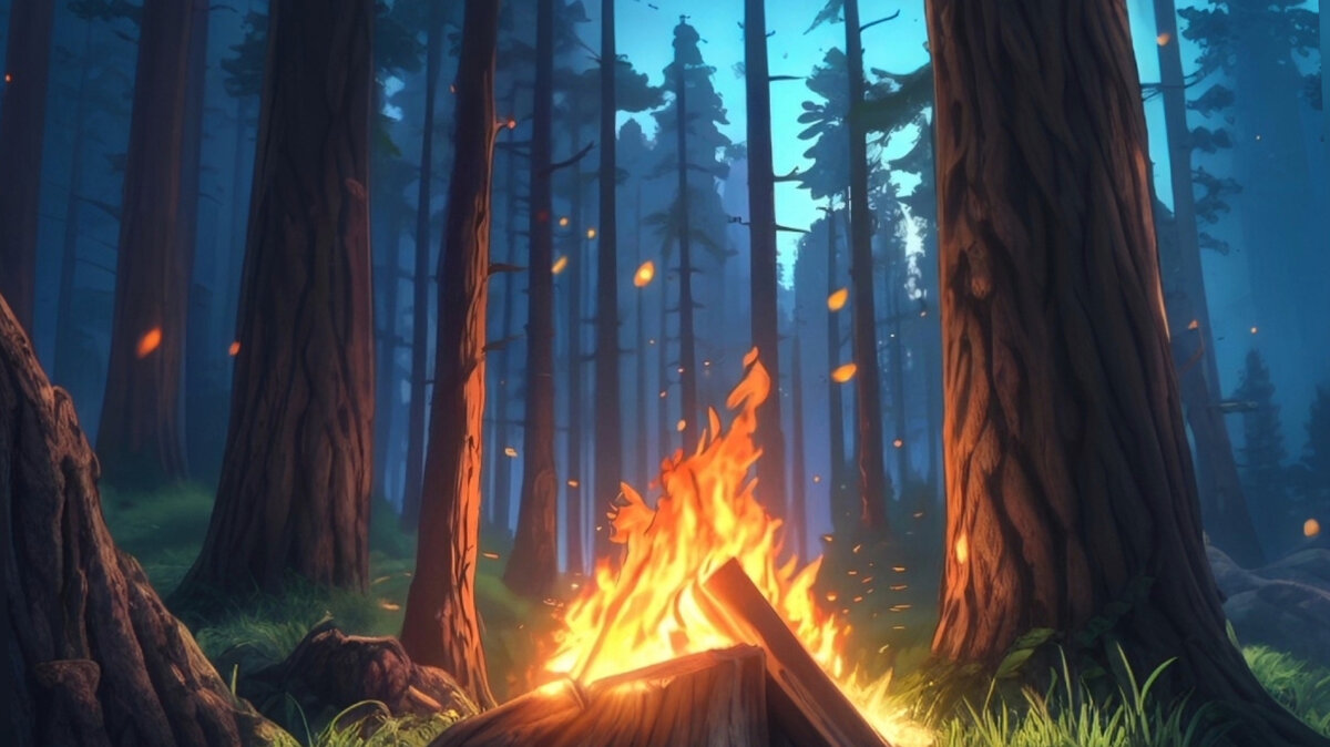 Костёр в лесу.