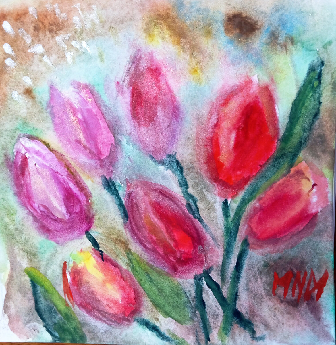 Тюльпаны. Бумага, акварель