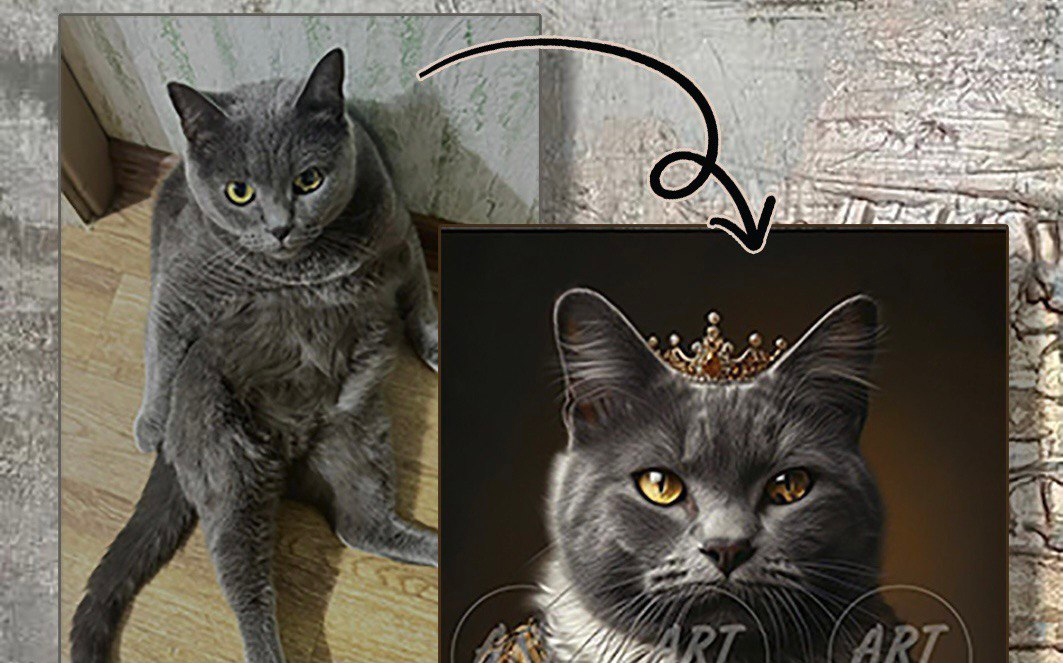 Фото четырехлапого красавца “до” и “после”.