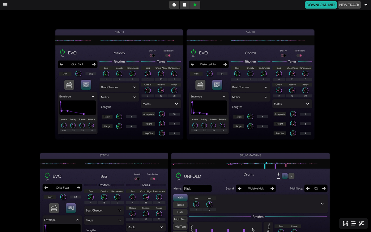 Midi Maker - это бесплатный инструмент, который создан для того, чтобы помогать музыкантам быстро и легко создавать новую музыку.