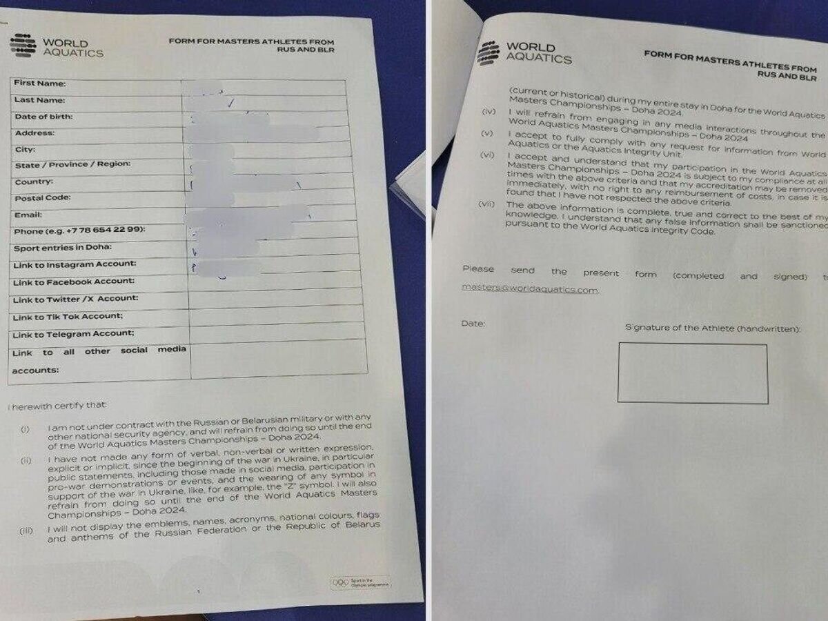    Анкета для участников турнира серии Masters по водному поло в Катаре© Фото : Павел Агеев