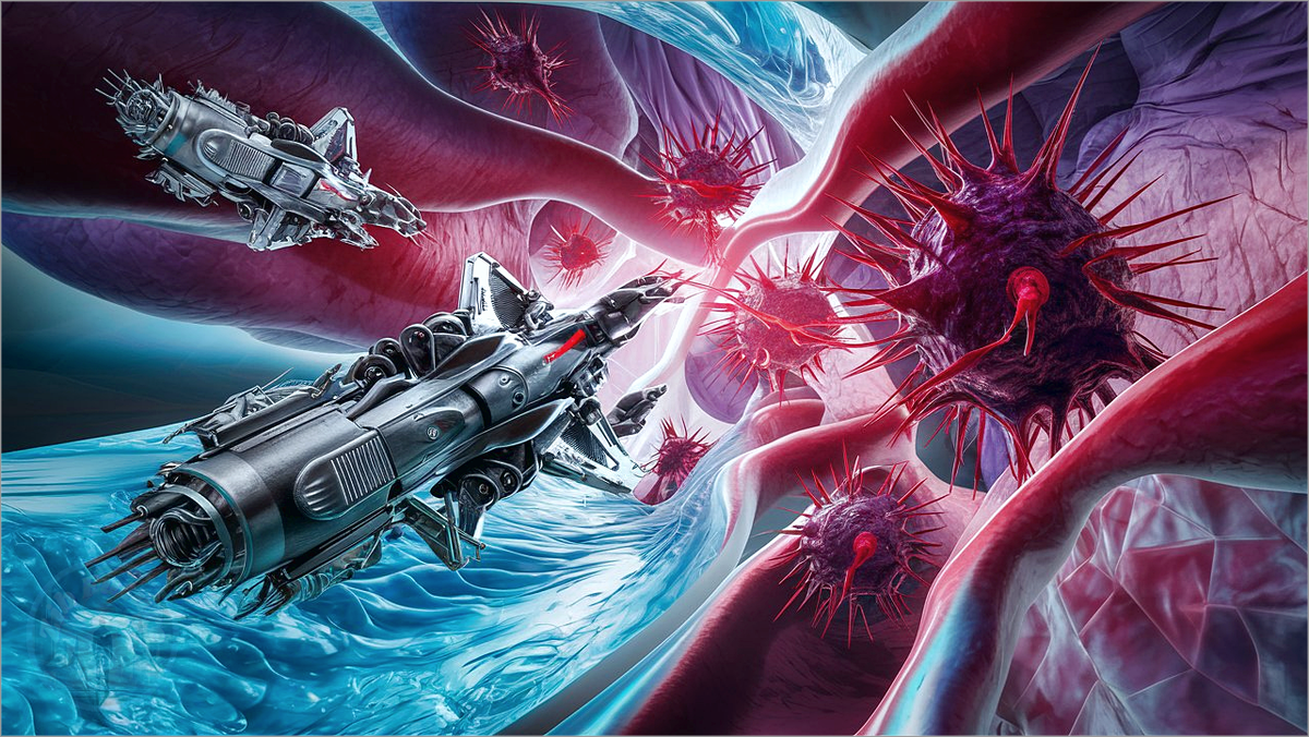 Нанороботы, путешествующие по кровеносной системе человека