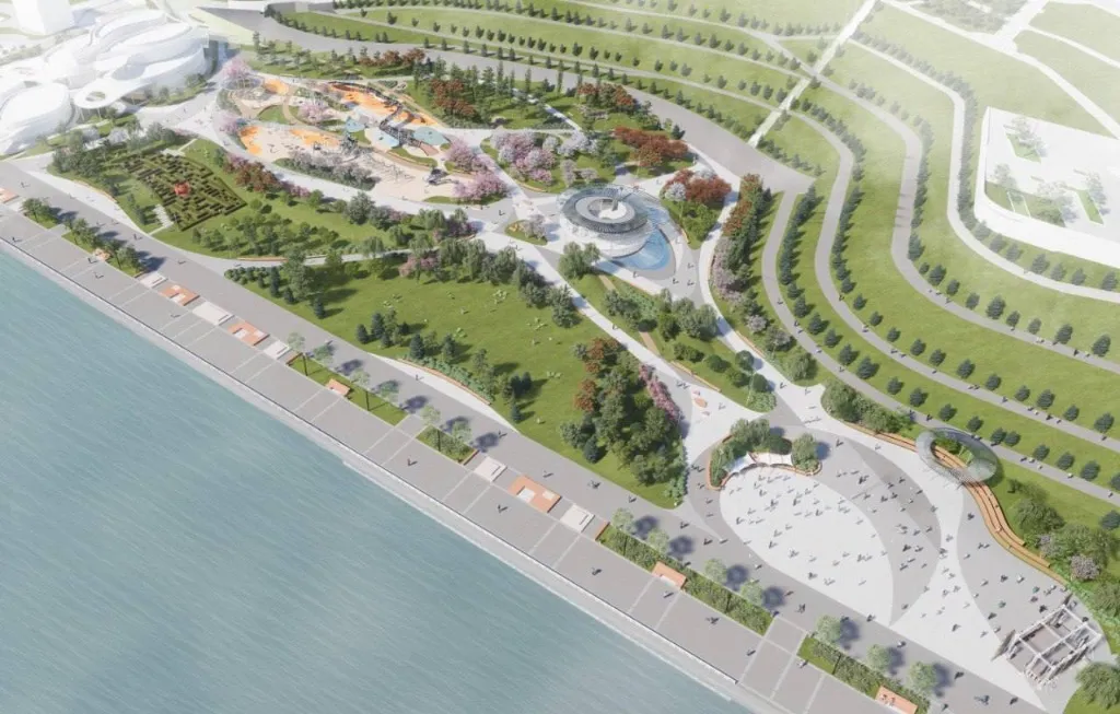 Детский парк расположится на ныне пустующей территории в границах Кремлевской набережной, Национальной библиотеки Татарстана, сквера Фукса и экстрим-парка. Фото: Институт развития городов РТ 