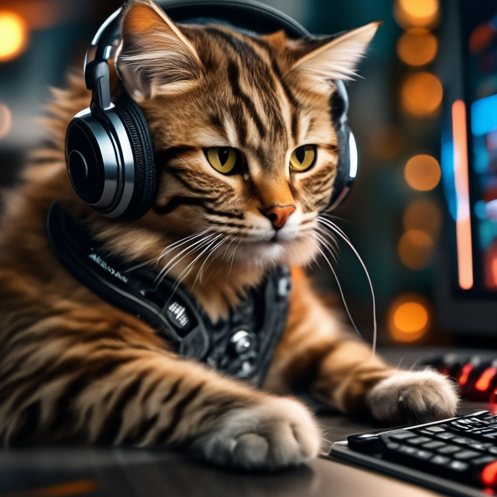 Котенок в наушниках