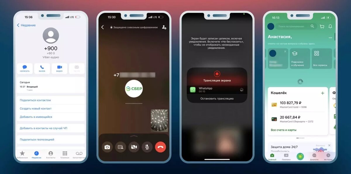 Этапы обмана кибермошенников с использованием видеосвязи и демонстрации экрана. Фото: sberbank