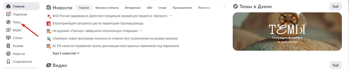 В левом сайдбаре, под лентой «Подписки» появилась лента «Темы»