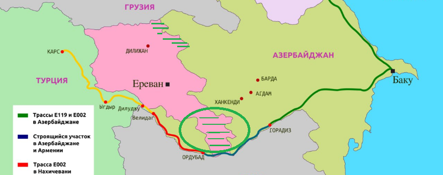 Занзегурский коридор в зеленом овале