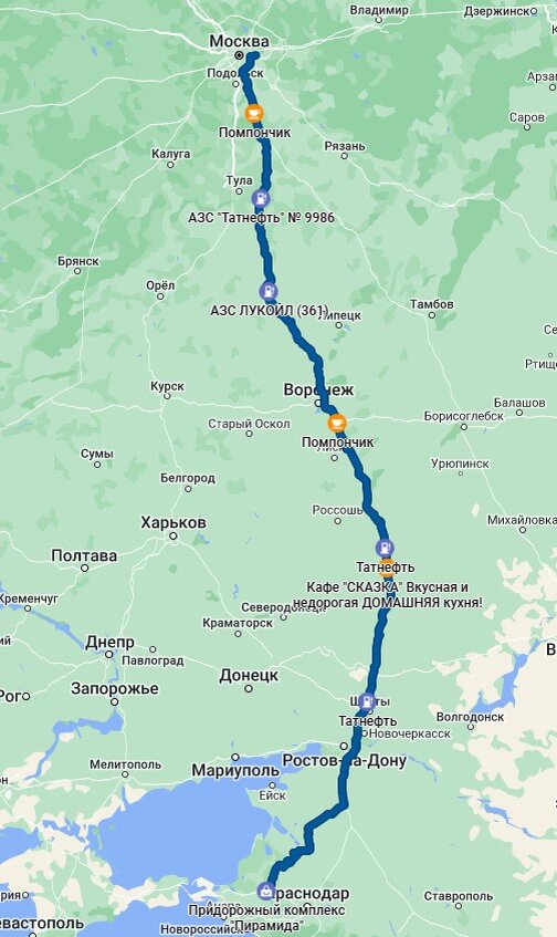 Маршрут Балашиха – Славянск-на-Кубани. Информация из сервиса Яндекс Карты