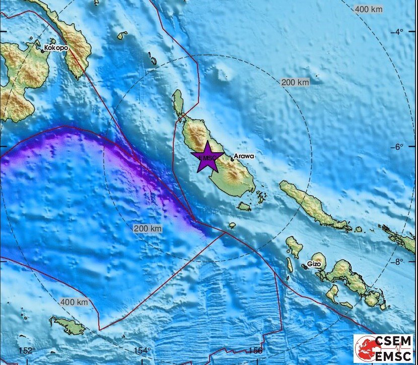 1 апреля 2024 землетрясение магнитудой 5.3 на острова Бугенвиль 