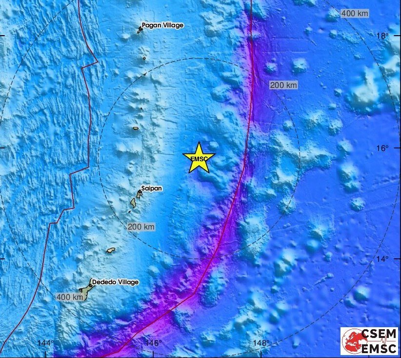 Мощное землетрясение магнитудой 6.2 произошло около Северных Марианских островов