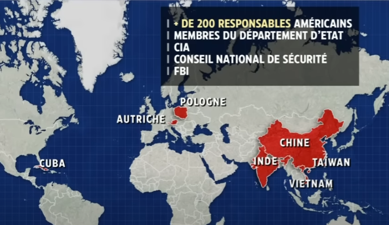 Красным отмечены страны, в которых американцы из разных служб (дипломаты, ЦРУ, ФБР) "пострадали" от Гаванского синдрома