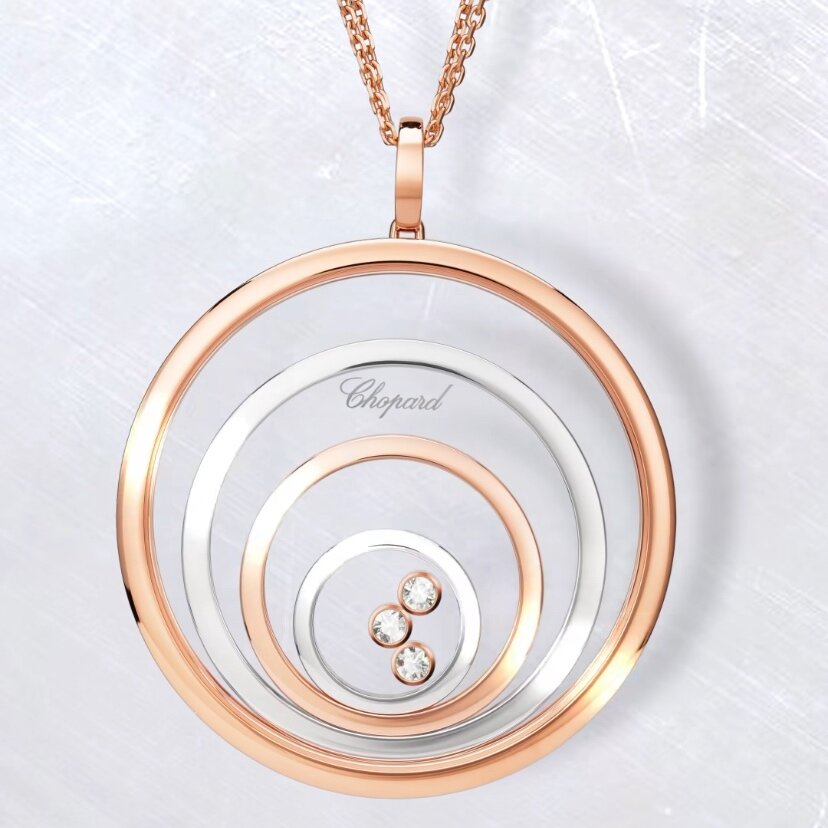 Кулон Chopard Happy Spirit из розового и белого золота с плавающими бриллиантами