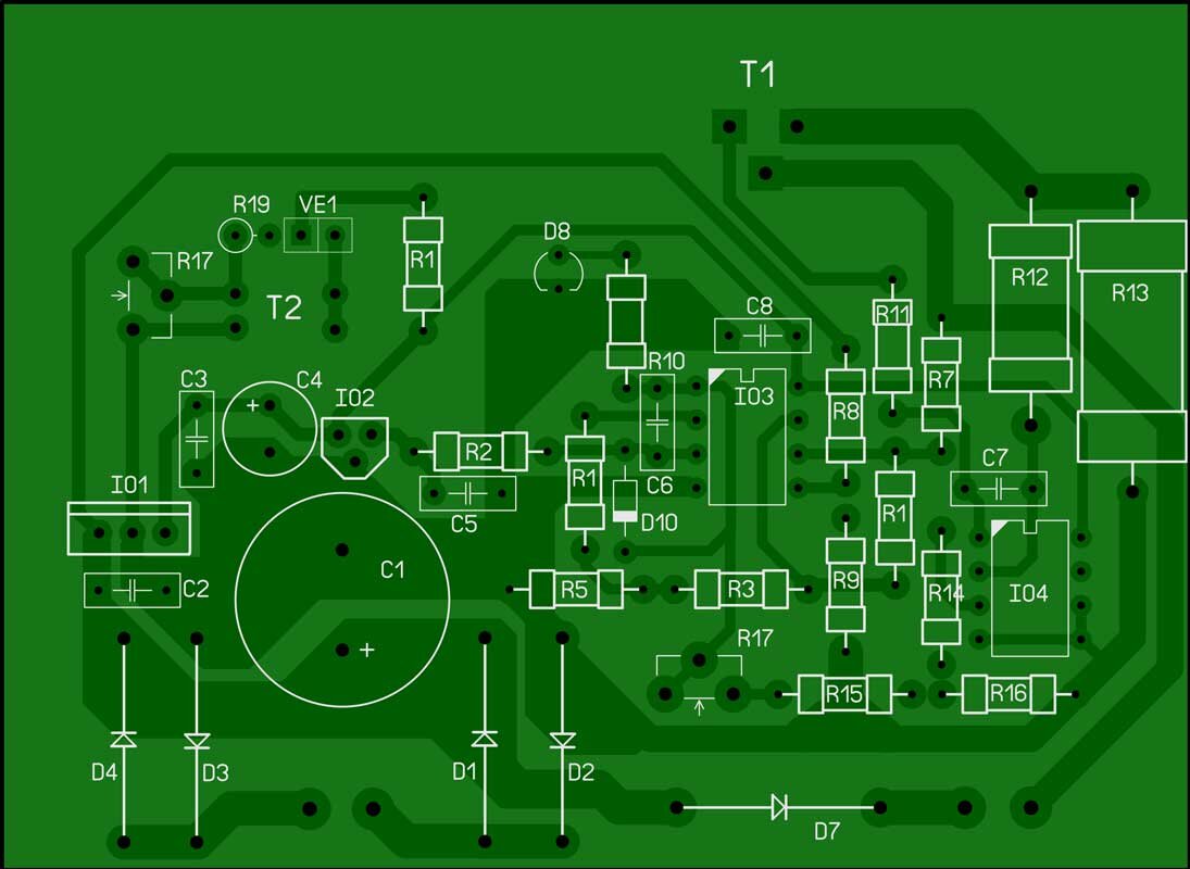 Расположение компонентов на печатной плате зарядного устройства