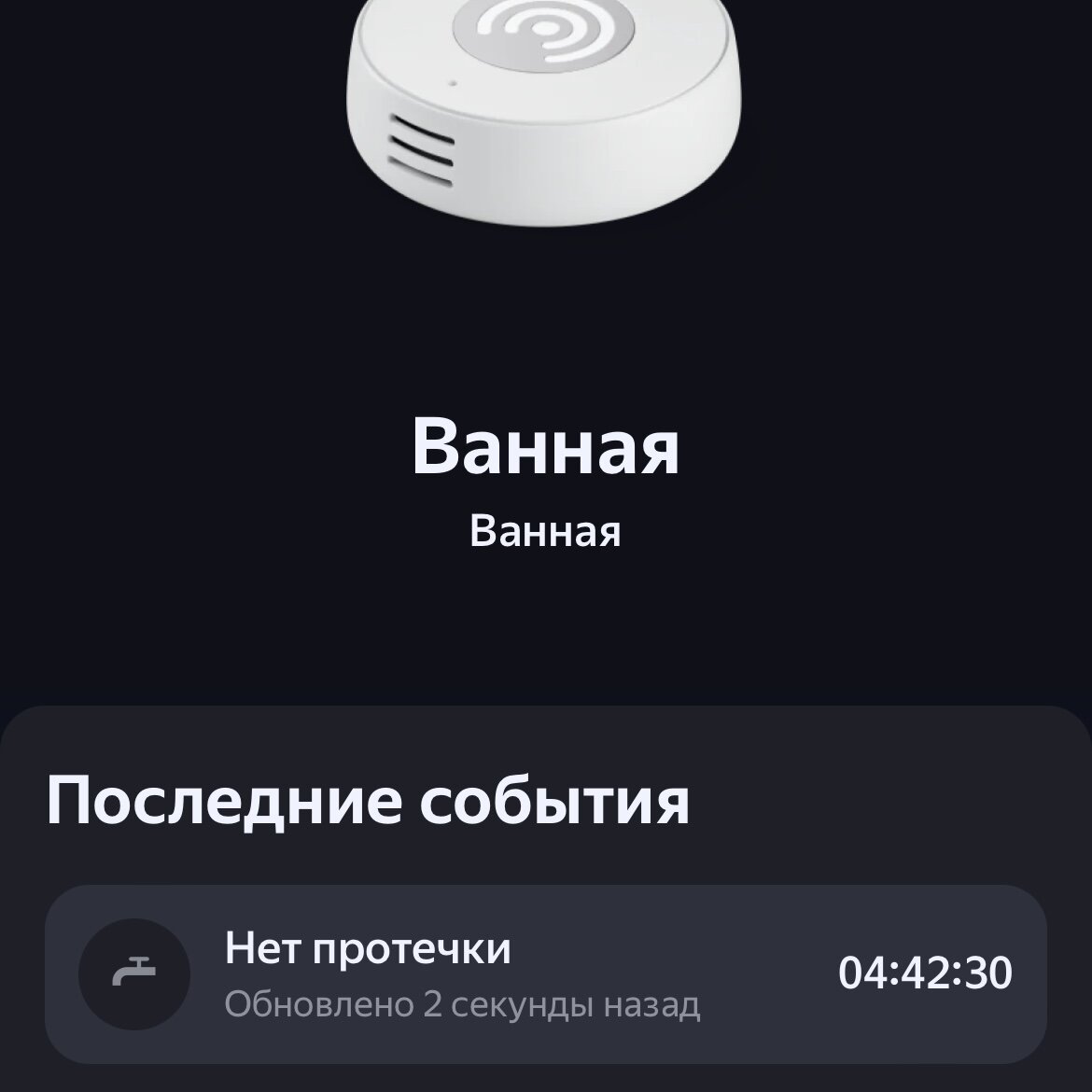 Фрагмент скриншота из приложения, в котором можно увидеть текущее состояние датчиков протечки.