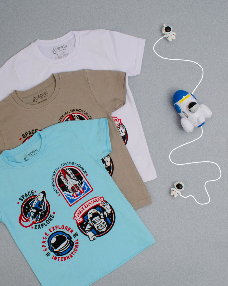 Футболка с принтом ракеты, космонавты