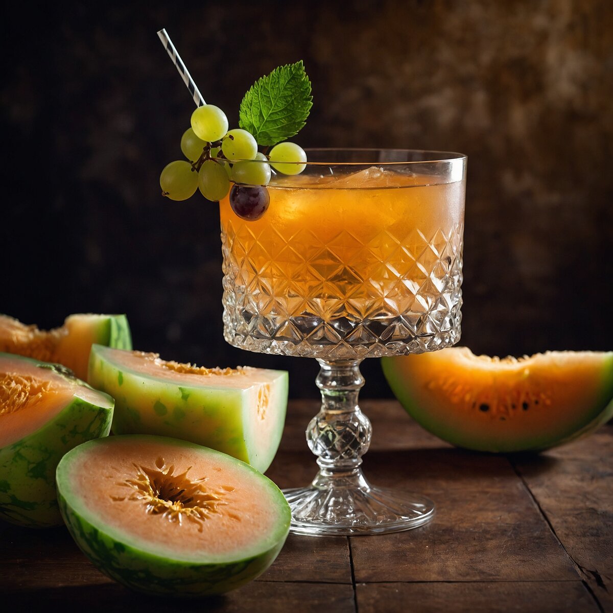 Замечательное сочетание медовой дыни, спелого винограда и свежей мяты!