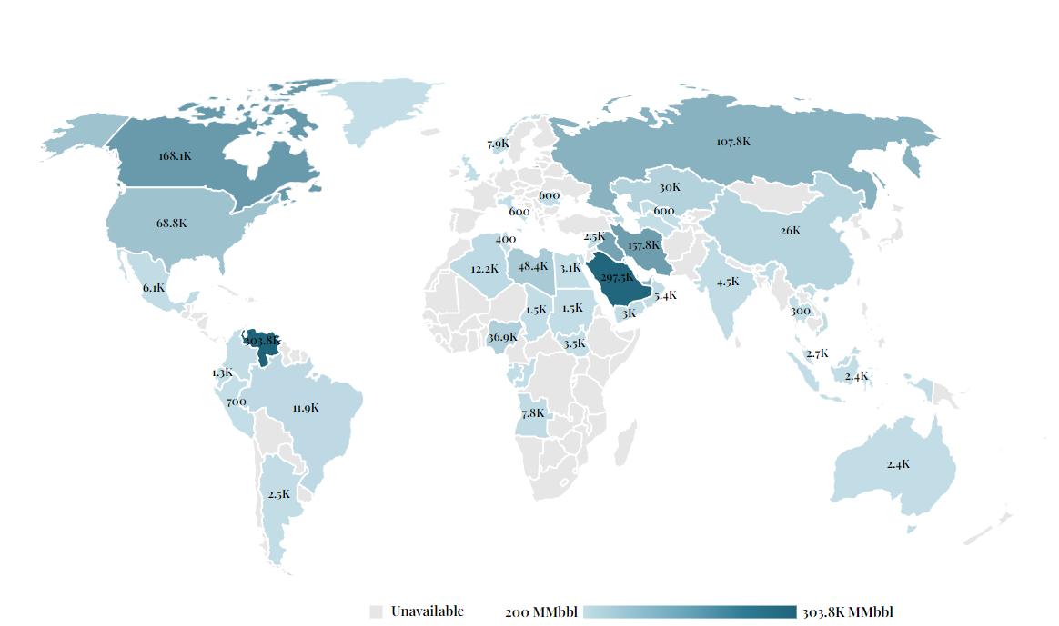 Запасы нефти на карте мира