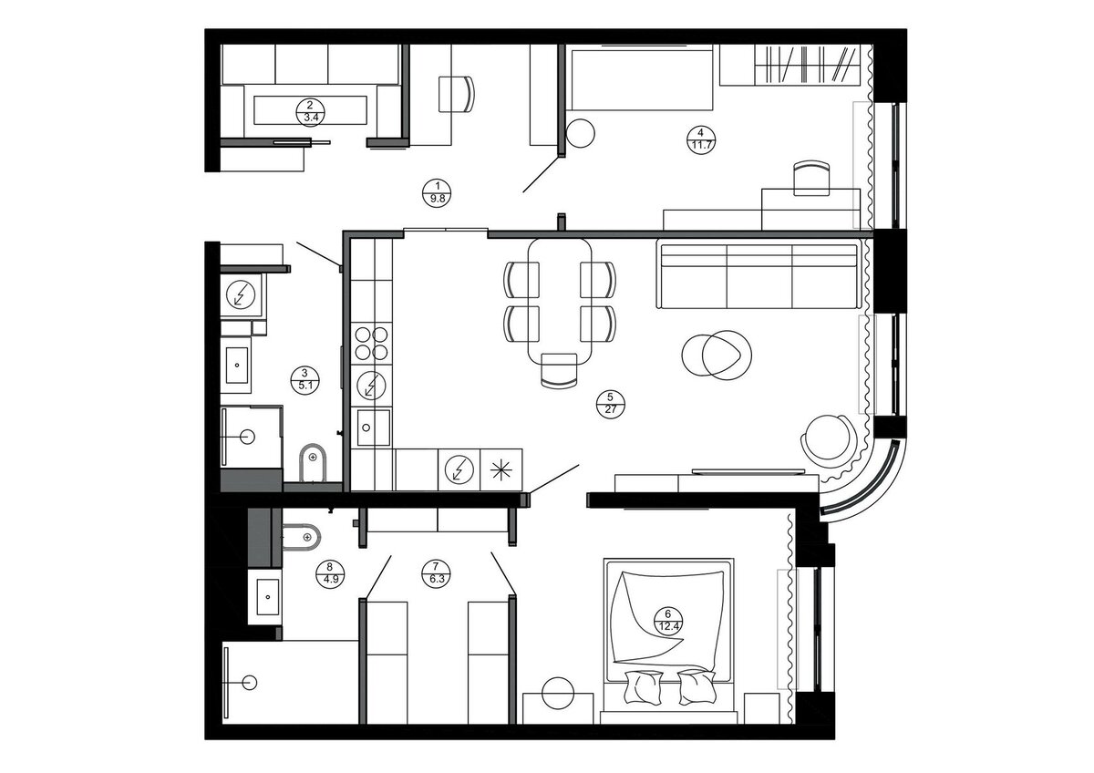 Планировочное решение, разработанное командой DARIA ELNIKOVA INTERIORS