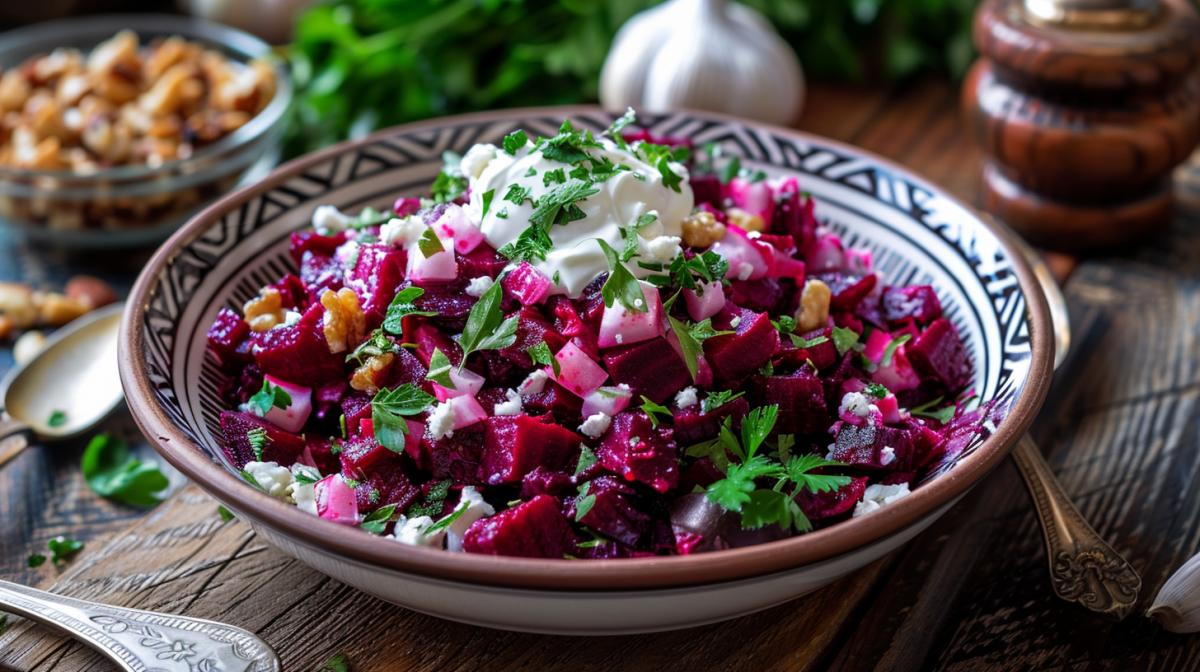 Салат из Свеклы с чесноком и орехами