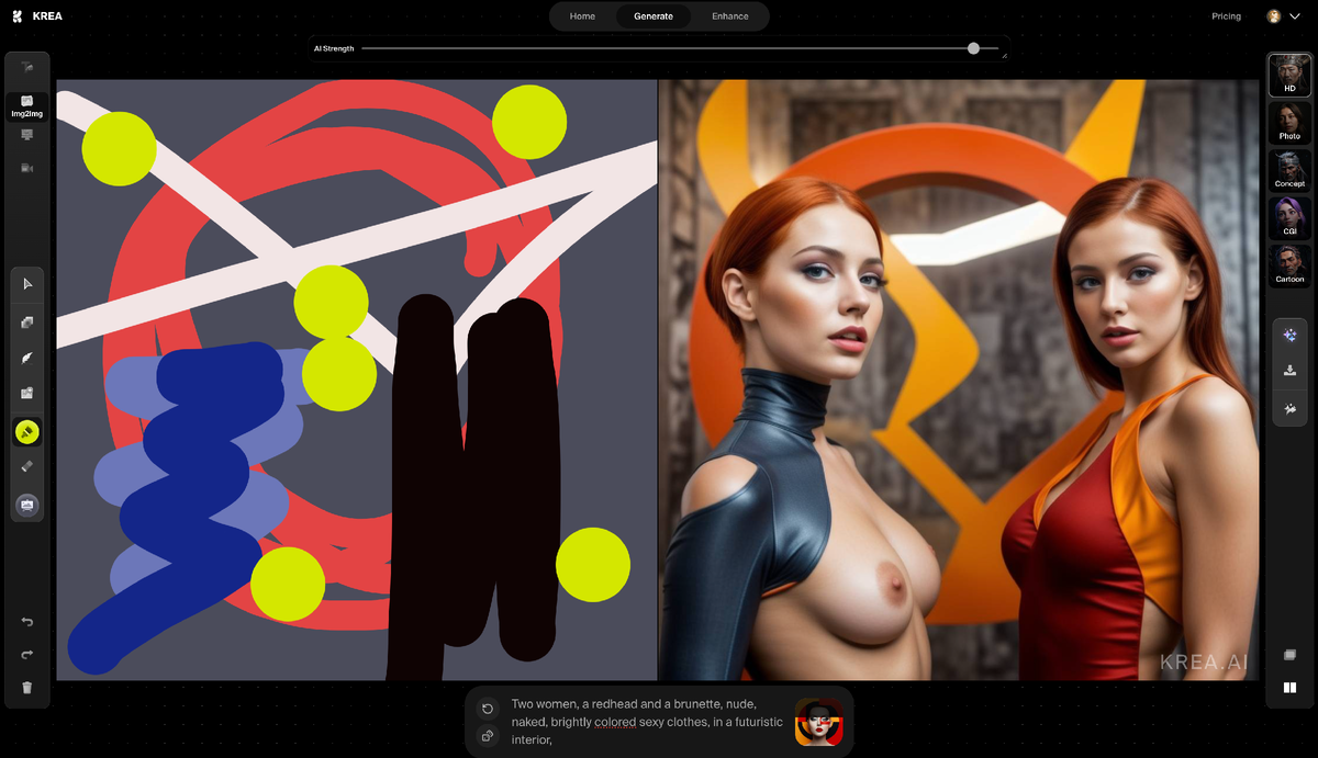 Генерация в KREA с использованием стиля геометрического, футуристического рисунка