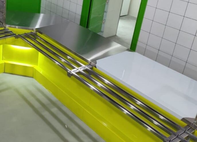  прилавок нейтральный без настольной полки Волга ПН(бп)-150 МДФ, прилавок поворотный внутренний Волга ППВт90-145 МДФ

