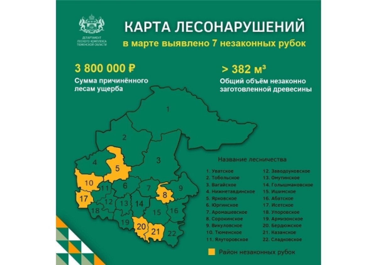    В Тюменской области за март черные дровосеки вырубили лес на 3,8 млн рублей