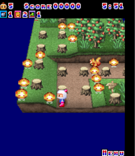 В 3D варианте Bomberman очень сильно мешаются части локации, такие как деревья