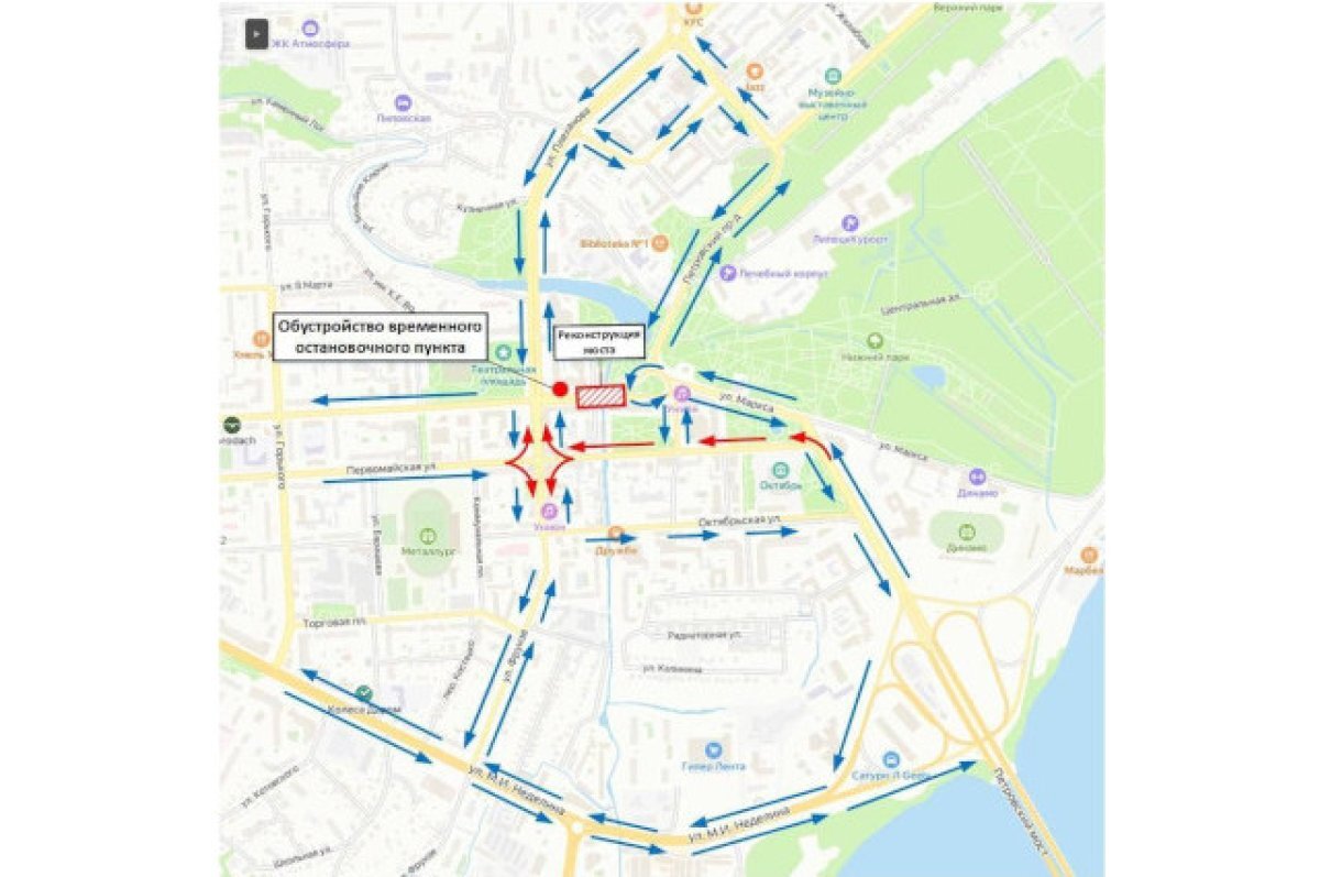    В Липецке с 13 на 14 апреля перекроют мост на площади Революции