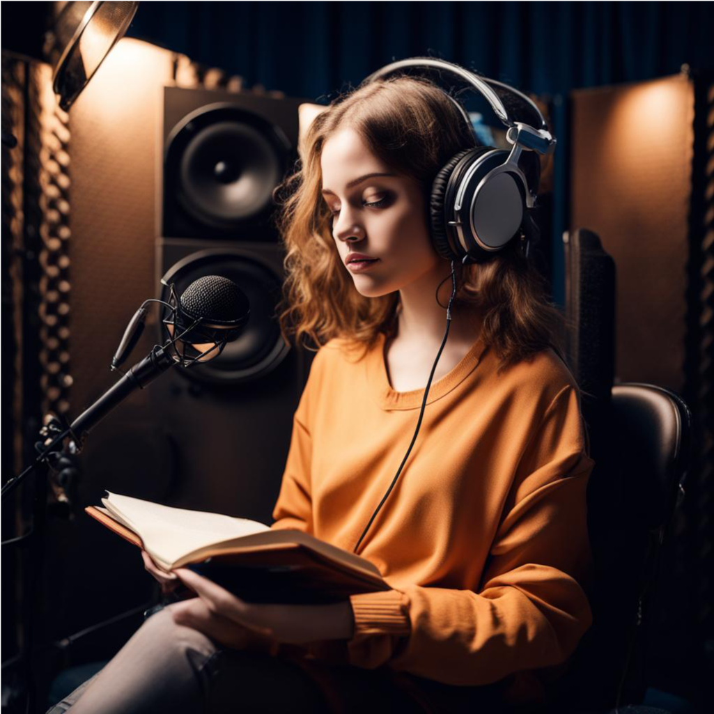 Девушка записывает аудиокнигу