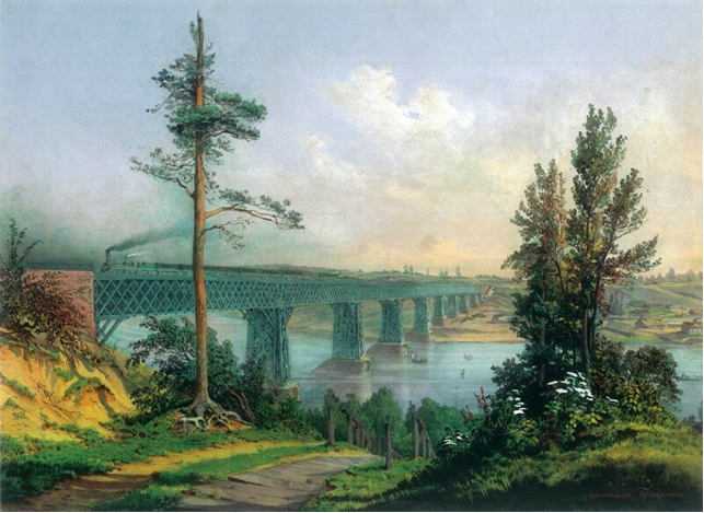 Август-Вильгельм Петцольд (1823-1891) Мстинский мост 1851 ватман, акварель 47х20 см