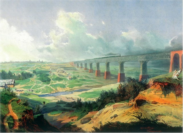 Август-Вильгельм Петцольд (1823-1891) Веребьинский мост 1851 ватман, акварель 47х20 см