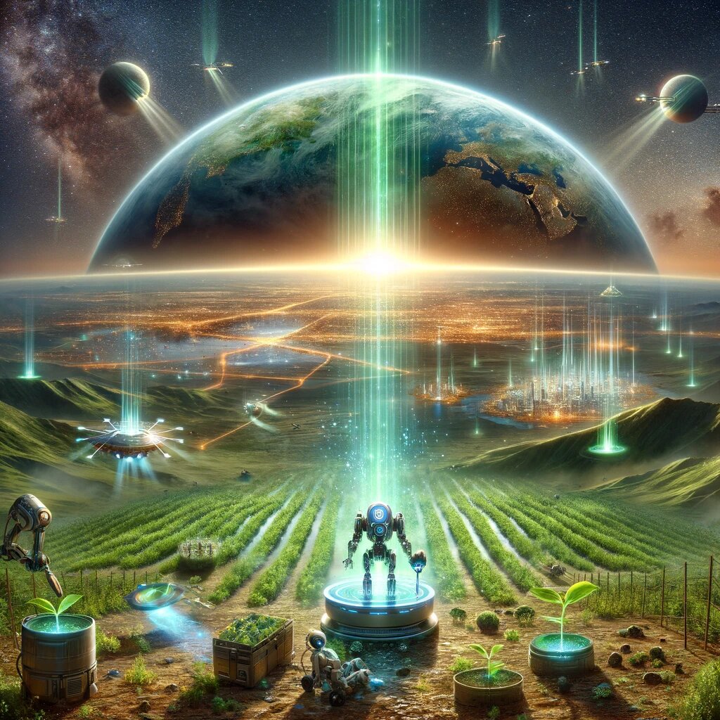 Пустынная планета превращается в процветающий мир с помощью передовых технологий искусственного интеллекта.