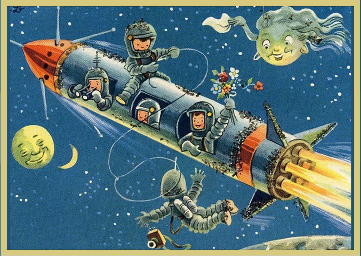 Советская открытка ко Дню Космонавтики