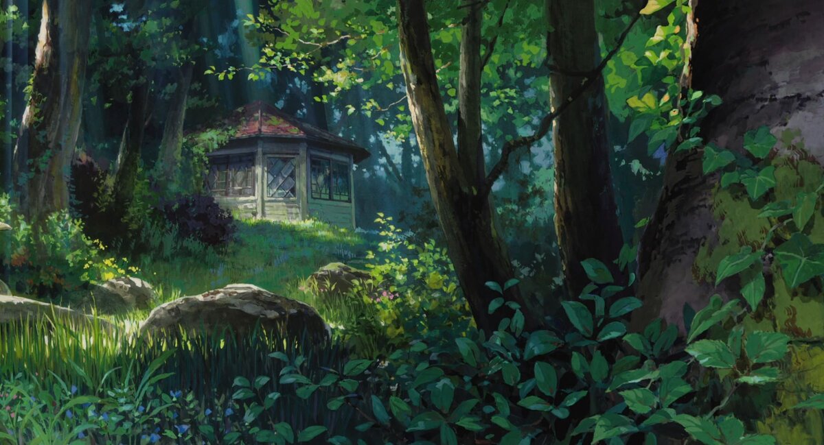 Домик в лесу. Кадр из мультфильма Хаяо Миядзаки «Ариэтти из страны лилипутов»