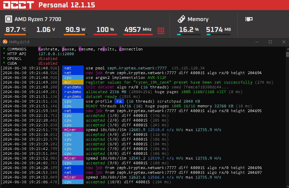 4950mhz 12735 хешей = 90+ ватт