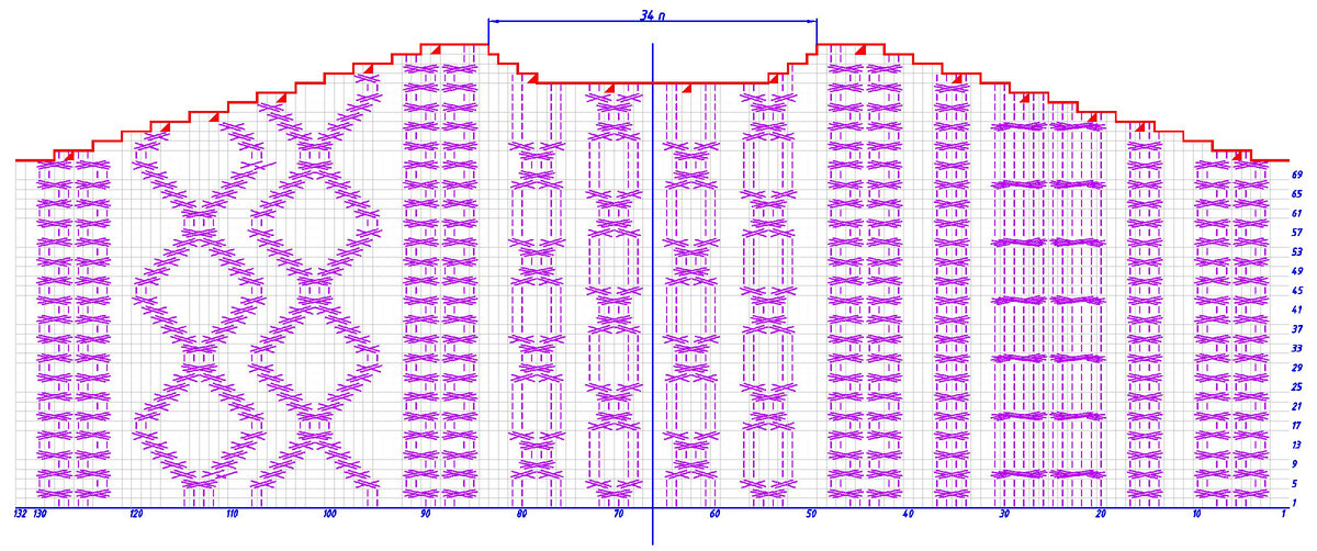 На схеме даны только лицевые ряды. Изнаночные вязать по рисунку .