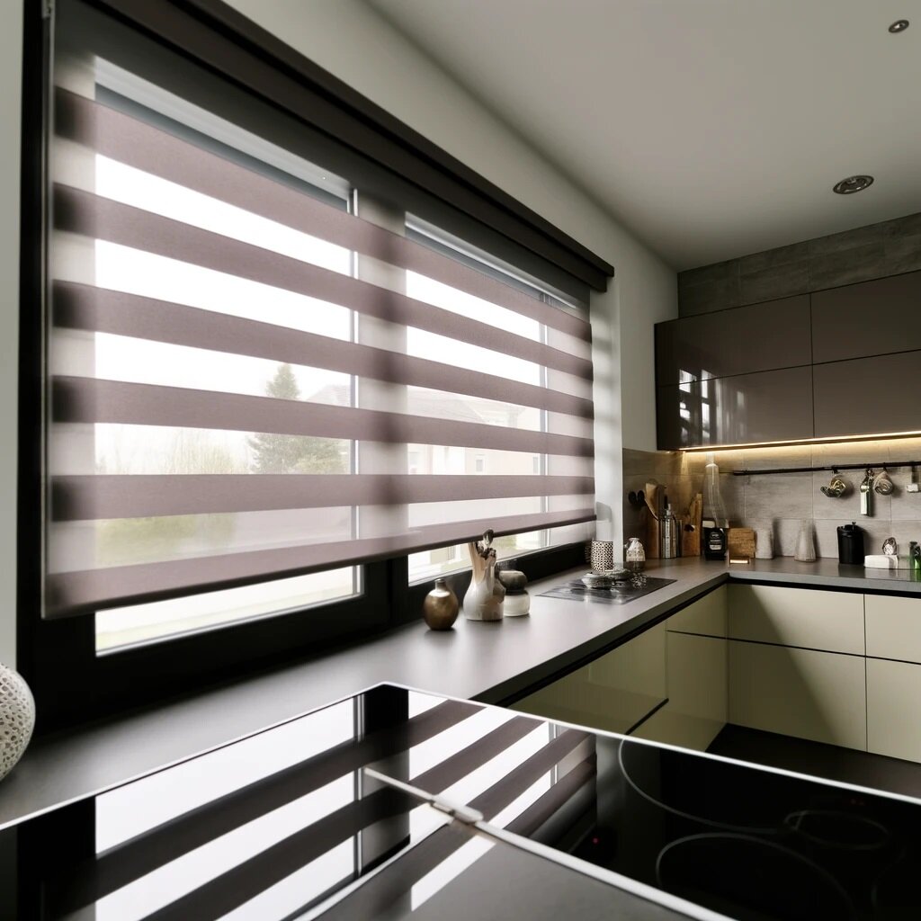 Рулонные шторы в интерьере кухни